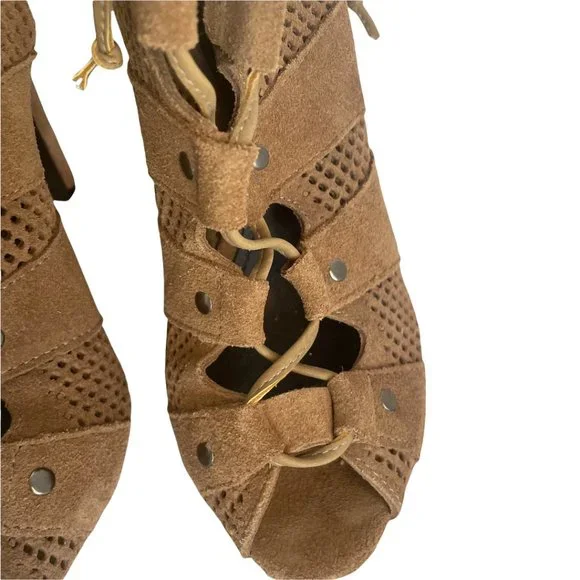 SCHUTZ Tan Suede Lace Up Heels Size 6 - Picture 5 of 8